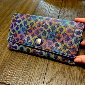 Coach Pebbled Leather Multicolor Checkbook Wallet